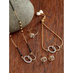 Kennice Gold-Plated AD Studded Mangalsutra With Earrings, Bracelet & Finger Ring-picture-11