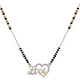 kennice Mangalsutra American Diamond Gold-Plated Love Pendant Tanmaniya Nallapusalu With Chain For Women-picture-18