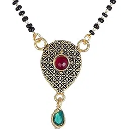 kennice Mangalsutra Ethnic Red American Diamond Studded Gold-Plated Tanmaniya Nallapusalu with Chain For Women-picture-14