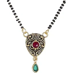 kennice Mangalsutra Red American Diamond Studded Gold-Plated Tanmaniya Nallapusalu with Chain For Women-picture-13