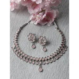 Kennice Rhodium-Plated AD-Studded Necklace & Earrings-picture-29