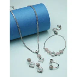 Kennice Rhodium-Plated American Diamond Studded Jewellery Set-picture-11