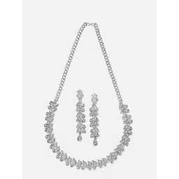 Kennice Rhodium-Plated Cubic Zirconia Studded Leafy Shaped Jewellery Set-picture-30