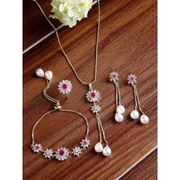 Kennice Rose Gold-Plated AD Studded Asscher Shaped Jewellery Set-picture-15