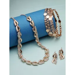 Kennice Rose Gold-Plated American Diamond Studded Jewellery Set-picture-33