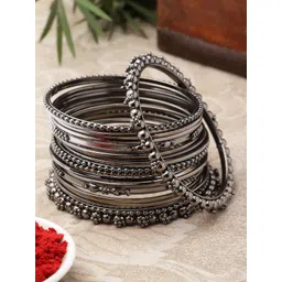 Kennice Set Of 20 Silver-Plated Textured Bangles-picture-21