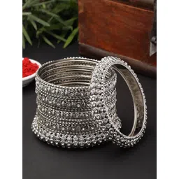 Kennice Set Of 28 Silver-Plated Stones Studded Bangles-picture-20
