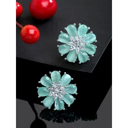 Kennice Silver Plated AD Studded Floral Studs Earrings-picture-18