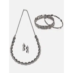 Kennice Silver-Plated American Diamond Studded Jewellery Set image 2
