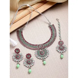 Kennice Silver-Plated Kundan Studded Jewellery Set With Maang Tika-picture-19