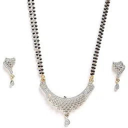 kennice Mangalsutra Gold-Plated American Diamond Studded Tanmaniya Nallapusalu with Earrings Jewellery For Women image 1