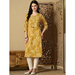 KEOSA Floral Printed Mirror Work Cotton Straight Kurta-picture-25