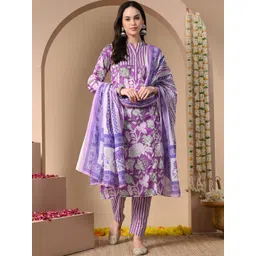 KEOSA Women Floral Printed Regular Pure Cotton Kurta with Trousers & With Dupatta-picture-10