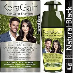 KERAGAIN Hair Color Shampoo (Natural Black,180Ml) PPD Free, Ammonia Free Permanent Hair Colour For Women & Men, |Vegan & Cruelty-Free| Keratin Treatment Included-picture-42