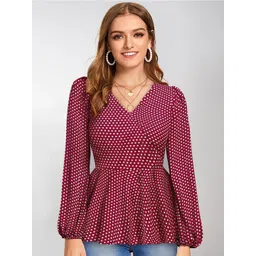 KERI PERRY Polka Dots Printed Regular Puff Sleeves Wrap Top-picture-38