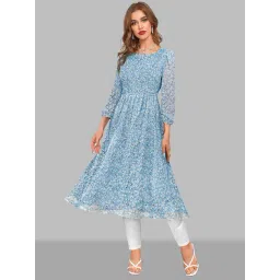 KERI PERRY Sky Blue Georgette Floral Print Kurta-picture-22