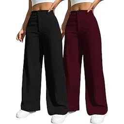 keri perry Women High Rise High Waist Trousers Flared Korean Style Formal Pants| Elegant Workwear for Office, College & Events (Combo Pack of 2)-picture-15