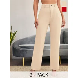 KERI PERRY Women Pack of 2 Relaxed Straight Leg High-Rise Non Iron Trousers-picture-23