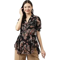 keri perry Women's Black Georgette Paisley Flared Western Top | Summer Top | Western Top | Top for Women | Latest Women Top | Trendy Women Top-picture-43
