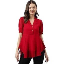 keri perry Women's Georgette Solid Flared Western Regular Fit Top|Winter Top|Western Top| Top for Women|Latest Women Top|Trendy Women Top|New Launched-picture-54