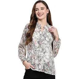 keri perry Women's Grey Georgette Floral Print Straight Western Top | Winter Top | Western Top | Top for Women | Latest Women Top | Trendy Women Top-picture-30