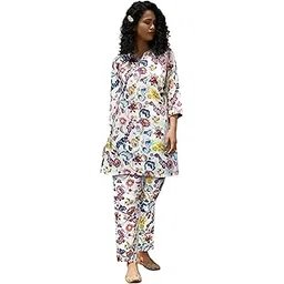 keri perry Womens Multi Color Floral Printed Reyon Stitched Co-Ord Set Dress | Relaxed Fit for Women | Two Piece Set Kurta & Plazzo | 3/4 Sleeve Cord Dress for Women | Payjama Set-picture-50