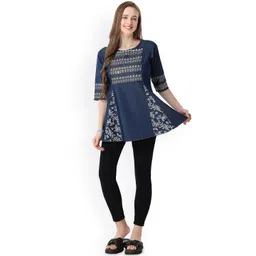keshubaba Floral Printed A-Line Denim Kurti-picture-23
