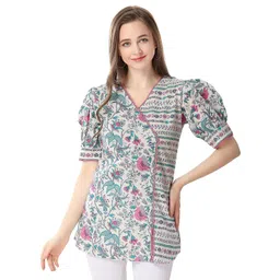 keshubaba Floral Printed V-Neck Cotton Tunic-picture-28