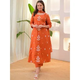 Kesudi Women Floral Embroidered Regular Thread Work Kurta with Trousers & With Dupatta-picture-16