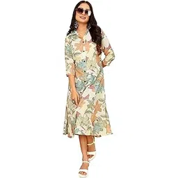 kesudi Women's A-Line Latest Rayon Floral Print Western Dress || Roll Tab Sleeve & Collared Neck Flared Design || New Office Wear one Piece || Summer wear for Women 2025-picture-40
