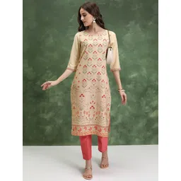 KETCH Cream-Coloured Floral Printed Straight Kurta-picture-38
