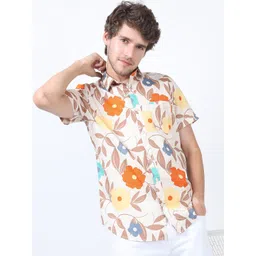 KETCH Men Cutaway Collar Floral Printed Cotton Slim Fit Casual Shirt-picture-35