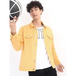 KETCH Men Yellow Solid Denim Jacket-picture-32