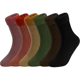 ketkar Women's Pack Of 6 Solid Winter Thick Warm Fleece Lined Thermal Stretchy Elastic Velvet RegularSocks (Without Thumb), Multicolored-picture-21