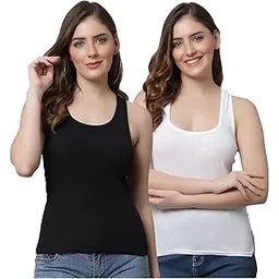 kex KEX® Premium White & Black Lock Neck Tank Top Combo for Women's & Girl's | Soft & Breathable Fabric, White Tank Top | Sleeveless Slim Fit Casual Sports Vest | Cotton Blend Gym, Yoga & Everyday Wear-picture-14