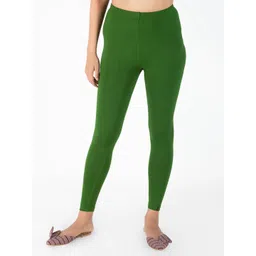 KEX Women Green Solid Cotton Ankle-Length Leggings-picture-48