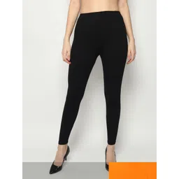 KEX Women Pack of 2 Black & Orange Solid Ankle-Length Leggings-picture-38
