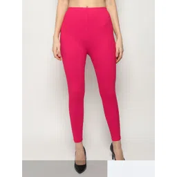 KEX Women Pack Of 2 White & Pink Solid Ankle-Length Leggings-picture-36