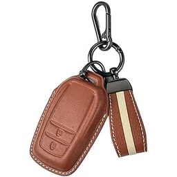 keyzone Royal Leather Key Cover with Strap fit for Toyota Innova Crysta, Innova HyCross, Hilux, 2-Button Smart Key (Cognac Brown)-picture-17