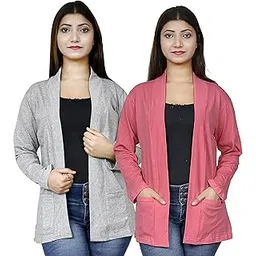 kg best collection Women Pocket Shrug Pack of Two(LightGrey,Orange)-picture-56
