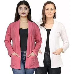 kg best collection Women Pocket Shrug Pack of Two(Orange,White)-picture-31