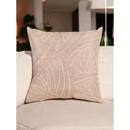 Khaabka Anvaaya Beige & White Embroidered Square Shaped Cushion Cover-picture-27