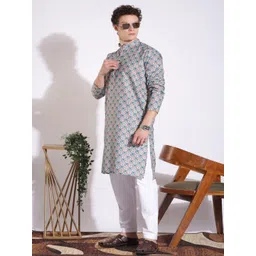 KHADDARVAS Men Ethnic Motifs Printed Festive Cotton Straight Kurta-picture-10