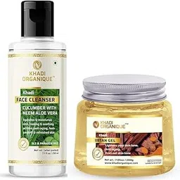 Khadi Organique Cucumber & Neem Aloe Vera Face Cleanser & Ubtan Moisturizing Gel - Refreshing Skincare Set for Radiant, Hydrated Skin-picture-10