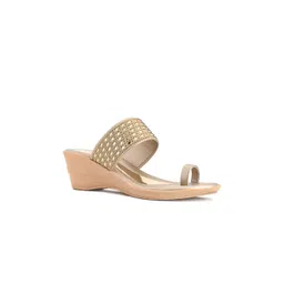 Khadims Beige & Gold-Toned Embellished Ethnic Wedge Sandals-picture-22
