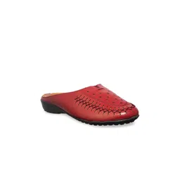 Khadims Women Red Woven Design Leather Mules-picture-15