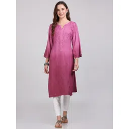 KHAKA Ethnic Motifs Embroidered Round Neck Chikankari Straight Kurta With Trouser-picture-31