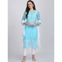 KHAKA Women Ethnic Motifs Embroidered Chikankari Kurta-picture-20
