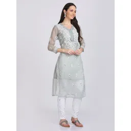 KHAKA Women Ethnic Motifs Embroidered Chikankari Kurta-picture-31