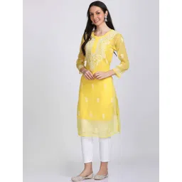 KHAKA Women Ethnic Motifs Embroidered Chikankari Kurti with Trousers-picture-28